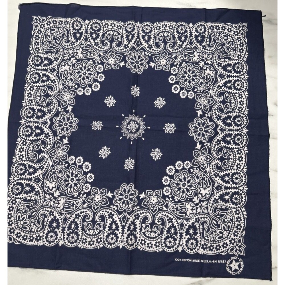 Vintage Bandana In The USA Navy Classic Pasley Design RN 15187 Hippster Festival